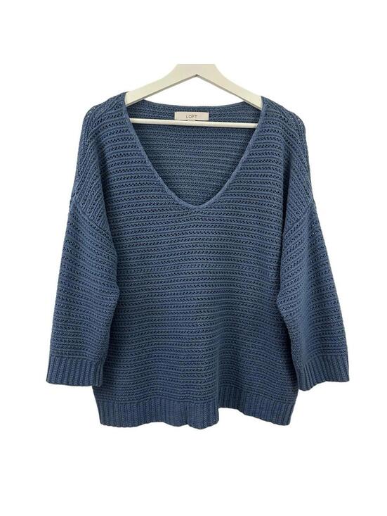 LOFT Sweaters - LOFT Women’s Chunky Blue Knit V Neck Sweater Size M